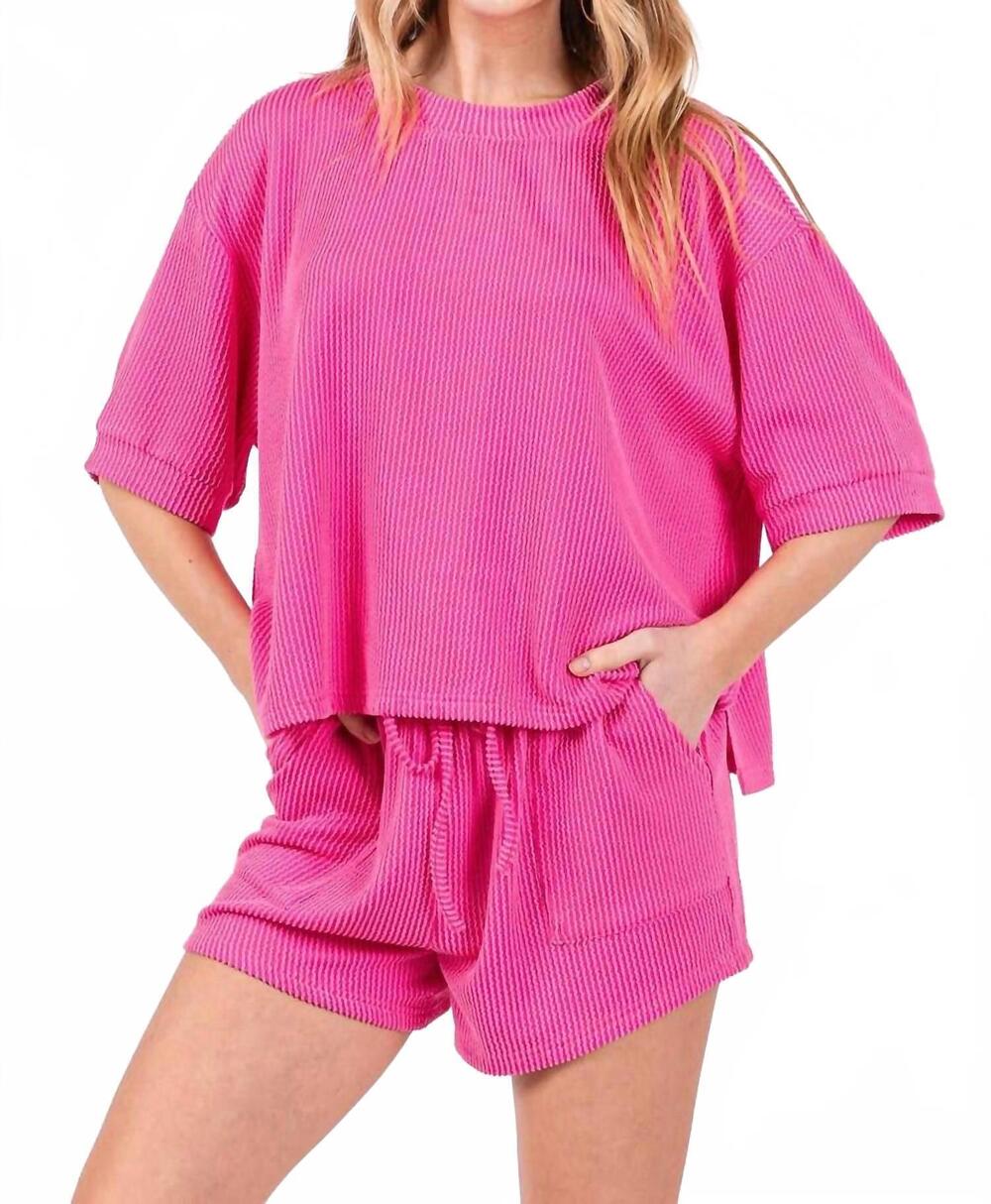 NEW SEWN AND SEEN scarlett ribbed short set in pink